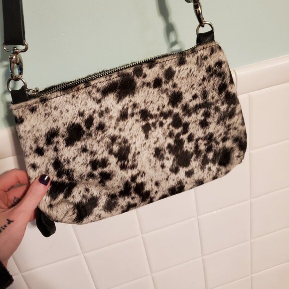 Lynn Tallerico White Brown Cow Hide Fur Crossbody Bag Purse with Wallet - Picture 8 of 12